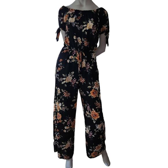 Xhilaration Pants - Xhilaration Jumpsuit Juniors Floral Wide Leg Short Sleeves Pockets